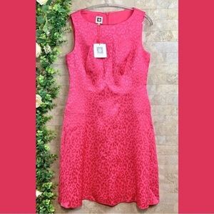NWT Anne Klein Leopard Print Blossom Dress Metallic Shine Chic Barbie Pink